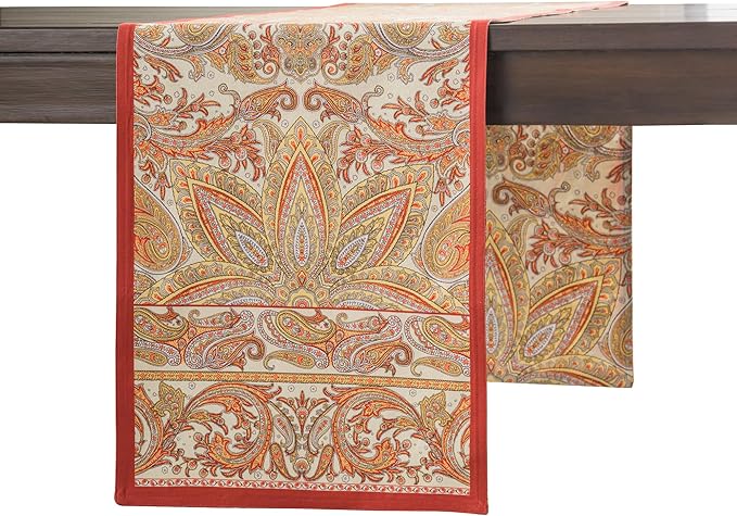 Maison d' Hermine Table Runner 100% Cotton Double Layer Table Runners 108 inches Long for Thanksgiving Christmas Decorations Home Kitchen Dining Party Wedding (Kashmir Paisley, 14.5" x 108")