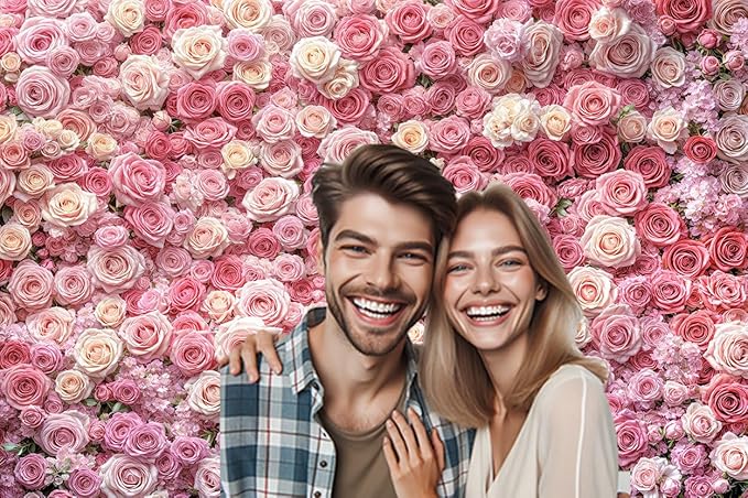 10x8ft Pink Flower Wall Backdrop Floral Rose Floral Photography Backdrops Girls Princess Birthday Baby Shower Wedding Bridal Shower Photo Background Mothers Day Picture Cake Table Decoration Banner