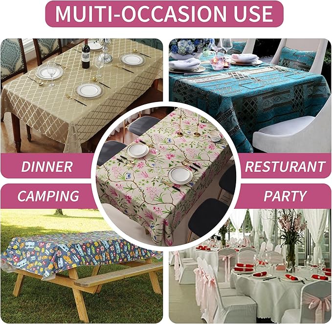 Rectangle Table Cloth,100% Waterproof Tablecloth Oil Proof Spill Proof Vinyl Table Cloth, Wipe Clean Plastic Table Cover for Dining, Camping, Indoor and Outdoor 54" x 84",Pink