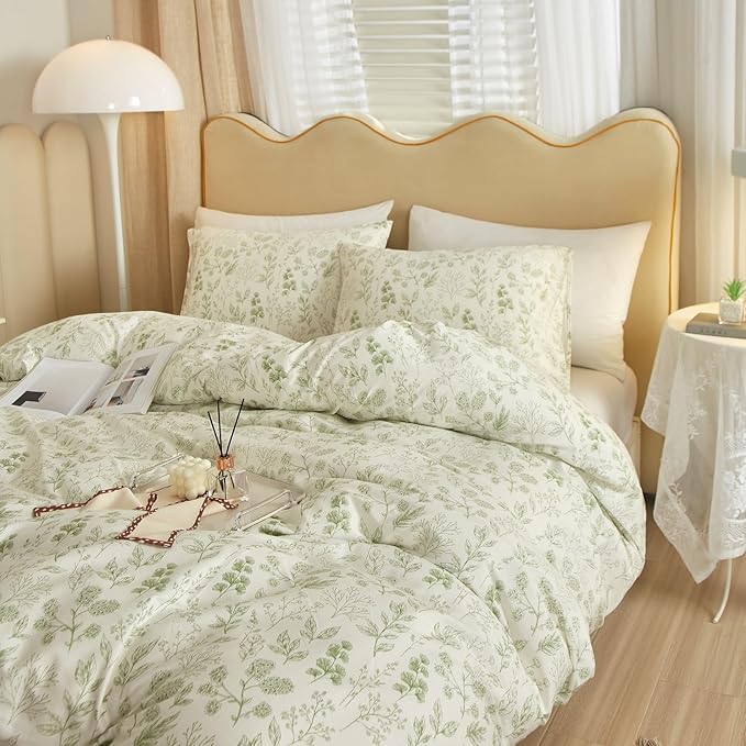 Garden Style Green Floral Comforter Set Twin XL Size Soft Fluffy Microfiber Chic Floral Printed Bedding Comforter Vintage Botanical Flowers Comforter for All Seasons Cottagecore Twin XL Comforter Set