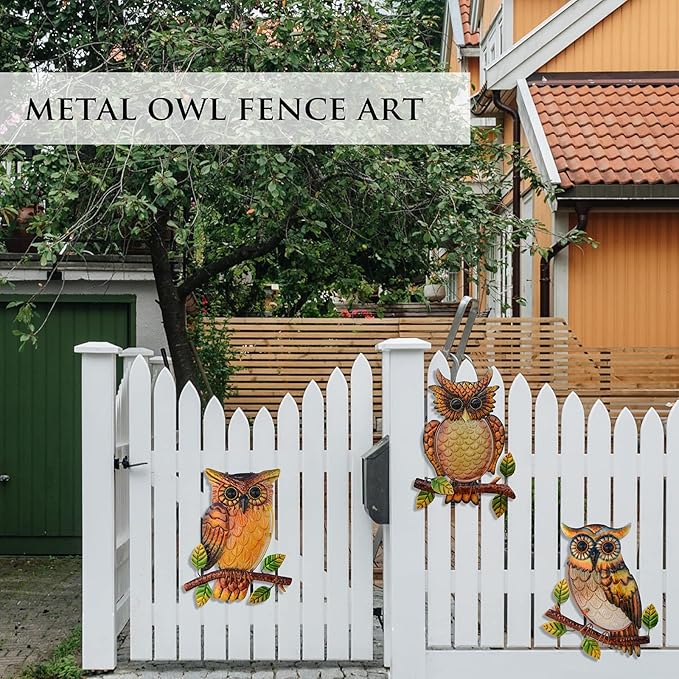 Owl Decor Metal Wall Art Outdoor Indoor,9 Inch Set of 3,Exquisite Owl Decorations for Home Garden Patio Porch Bedroom Kitchen, Metal Bird Wall Art