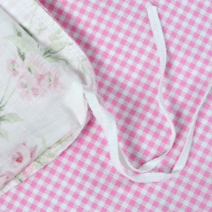 FADFAY Rose Floral Duvet Cover Set Pink Grid Cotton Girls Bedding with Hidden Zipper Closure 3 Pieces, 1duvet Cover & 2pillowcases,Twin XL Size