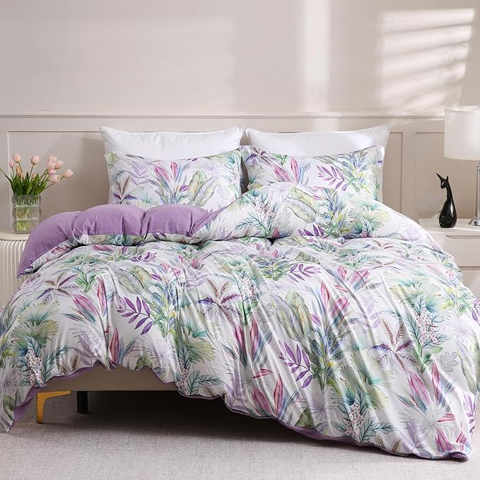 LONAVA King Botaincal 3 Pcs Duvet Cover Set, Breathable Soft Microfiber Lavender Lining Comforter Cover with Zipper Closure, and 2 Anti-Pilling, Fade Resistant Pillowcases, Tropical