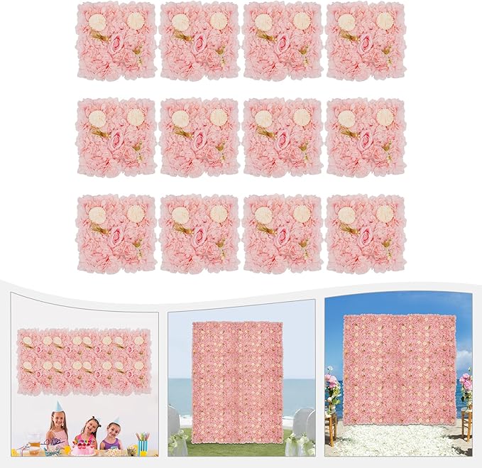 12 Pack Flower Wall Panels, Pink Floral Wall Backdrop, Artificial Flower Wall Decor 15 15, Rose 3d Flower Wall Background Party Panel Decorations for Wedding, Party, Anniversary, Indoor, Outdoor