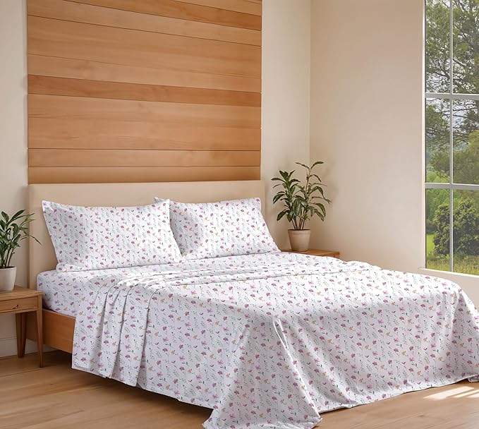 RUVANTI 100% Organic Cotton Sheets King Size, Percale Weave, GOTS Certified, 4-Piece Set, Deep Pocket 15", Crisp & Breathable, Soft Durable Bedding, Sábanas Algodón Orgánico – Obsessed Stems