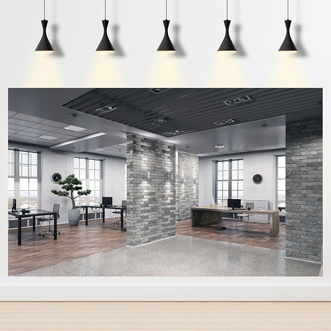 Modern Office Background for Video Conference Business Office Backdrop Interior Brick Wall Windows Virtual Offices Scene Photography Background Live Video Zoom Calls Backdrop Props 15x10ft