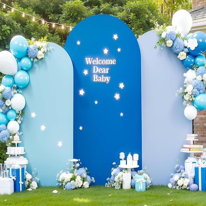 Gradient Blue Arch Backdrop Cover 8FT 7.2FT 6.6FT Arch Covers Stretchy Backdrop Set of 3, Party Arch Cover Spandex Fitted Under The Sea Fabric Arch Covers for Baby Shower Birthday Wedding Decoration