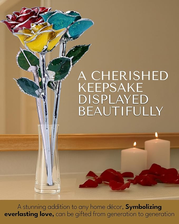 Forever Rose Real Yellow Rose with Platinum Trimmed Petals and Platinum Stem, Handcrafted Preserved Rose in Luxury Gold Gift Box, Romantic Gift for Her, Elegant Gift for Any Occasion