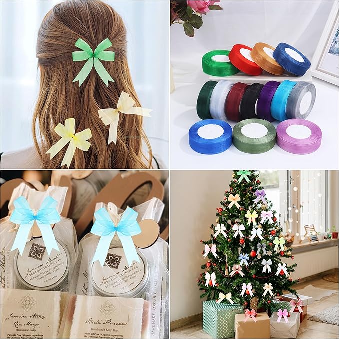 3/4 Inch x 50 Yards Sheer Organza Ribbon Chiffon Ribbon for Gift Wedding Flower Bouquet Wrapping Decorations Crafts (Lake Blue)