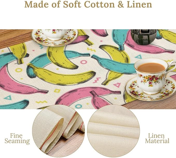Banana Fruit Table Runner, Kitchen Dining Table Decor, Watercolor Tropical Fruit Palm Leaves Table Runners for Indoor Outdoor Home Farmhouse Holiday Wedding Birthday Party Decoration, 13 x36 In