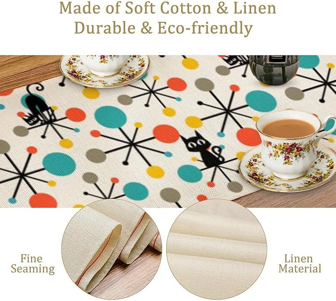 Mid Century Modern Black Cat Table Runner,Table Runners for Kitchen Dining Modern Tables Decor Decoration for Kitchen Family Dinner Table Holiday Party Farmhouse 13 x 108 Inch