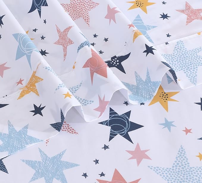 RUVANTI 100% Cotton Full Size Bed Sheets, 4 Pieces, Soft & Breathable Percale Weave Bedding, Deep Pocket 16", Hotel Standard, Crisp Cool Feel, Durable, Perfect Sheet Set Floral, Fault Star