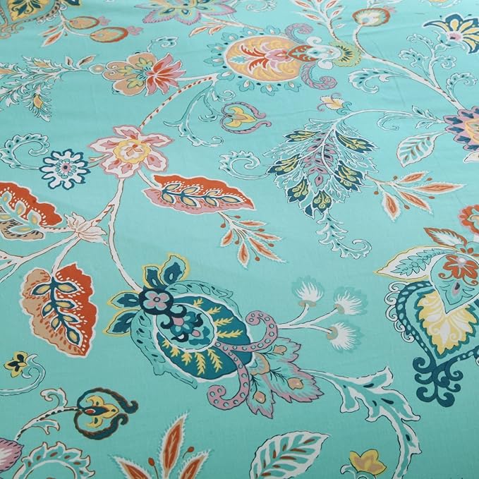 Brandream King Size Duvet Cover Set Teal (1 Duvet Cover + 2 Pillow Shams) Ultra Soft 100% Egyptian Cotton Printed Floral Boho Paisley Bedding Set