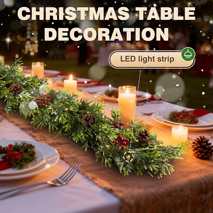 2PCS 6Ft Artificial Norfolk Pine Garlands, Real Touch Winter Christmas Garland, Green Artificial Greenery Garland for Table, Mantle, Wall, Indoor, Outdoor Christmas Decorations (2, 6FT)
