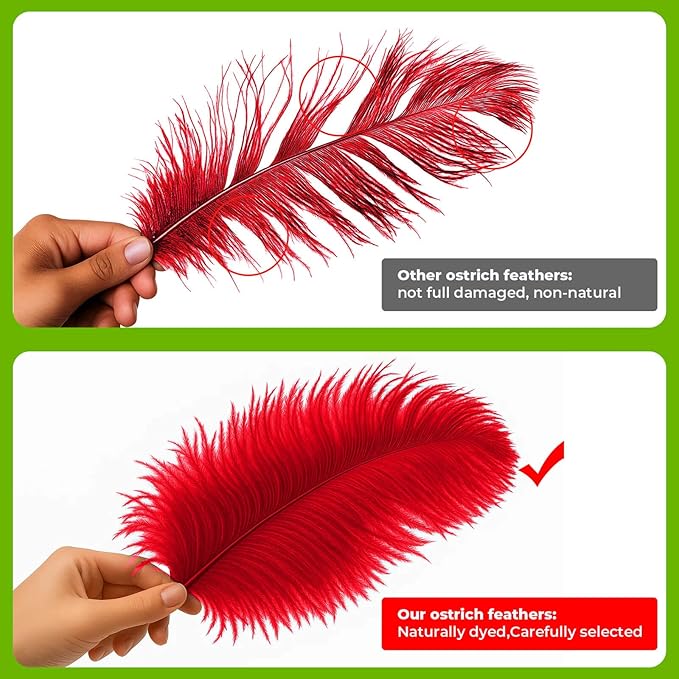 Piokio 20 pcs Natural Red Ostrich Feathers 6-8 inch(15-20 cm) Bulk for DIY Clothes, Feather Pens, Dream Catcher, Gatsby Decorations