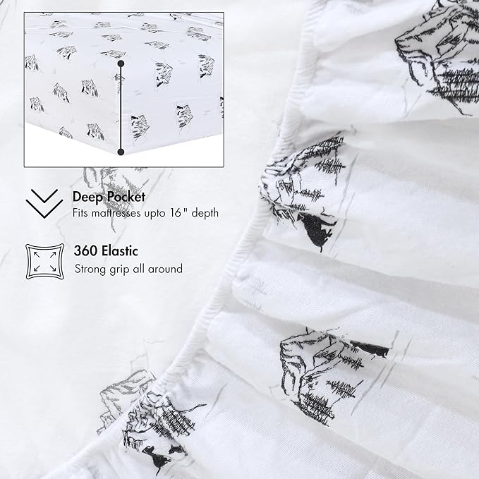 RUVANTI Flannel Sheets Full Size - 100% Cotton Double Brushed Bed Sheets Set, Deep Pockets 16 Inches, All Seasons Breathable & Extra Soft Full Sheets, Warm & Cozy, 4 Piece, Soul Dog White