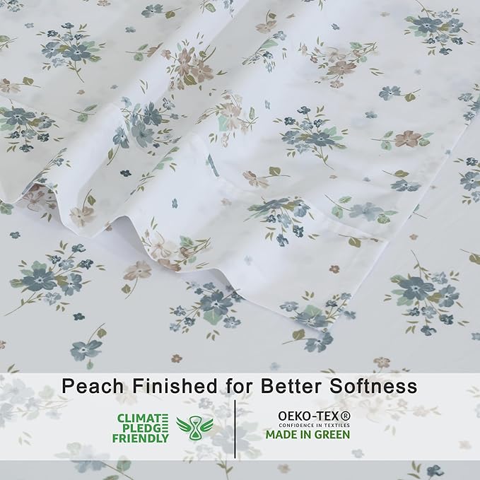 RUVANTI 100% Organic Cotton Sheets California King, Percale Weave, GOTS Certified, 4-Piece Set, Deep Pocket 13", Crisp & Breathable, Soft Durable Bedding, Sábanas Algodón Orgánico – Halcyon