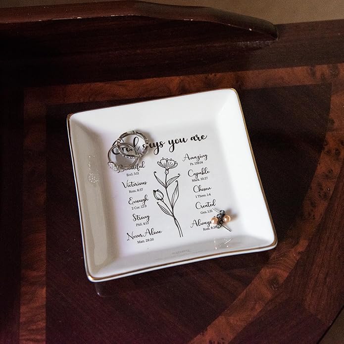 HOME SMILE Ceramic Ring Dish Jewelry Tray for Mom Sister Friends