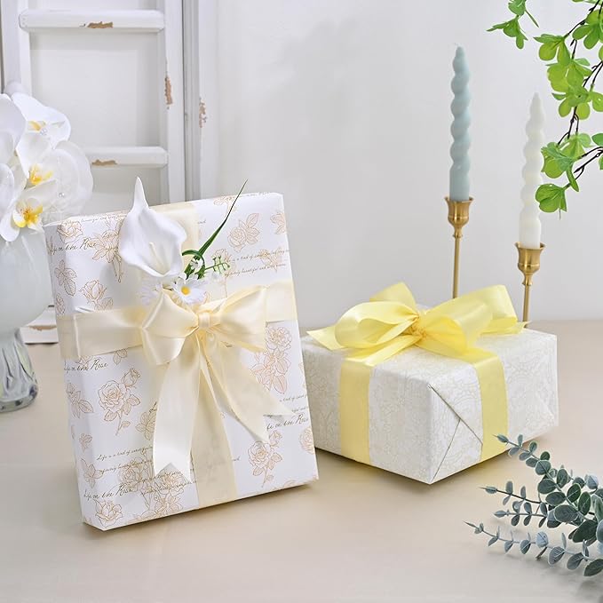 Double Face Cream Satin Ribbon 1-1/2 inch X 50 Yards Polyester Cream Ribbon for Gift Wrapping Very Suitable for Weddings Party Hair Bow Invitation Decorations and More