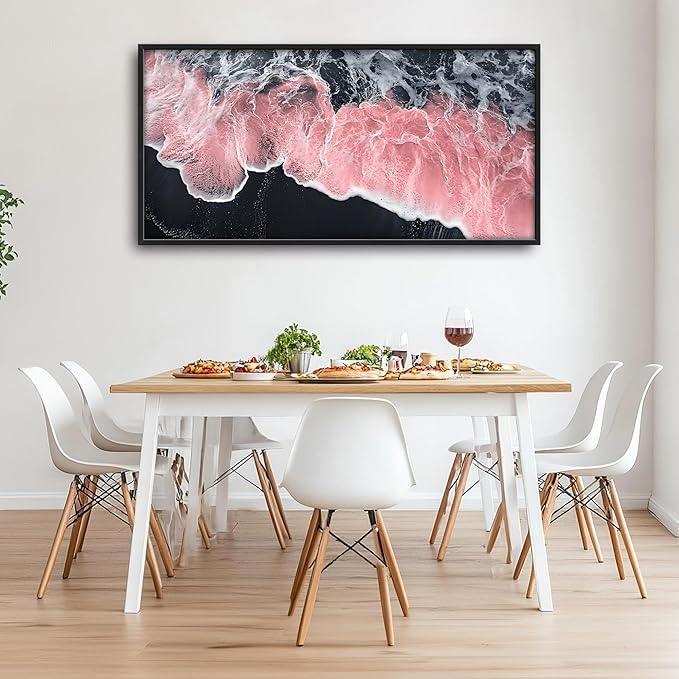Pink Beach Large Wall Art Framed Black and White Wall Decor for Living Room, Beach Pictures Oversized Canvas Print Painting Modern Extra Large Framed Artwork for Bedroom Office Home Decor 60"x30"