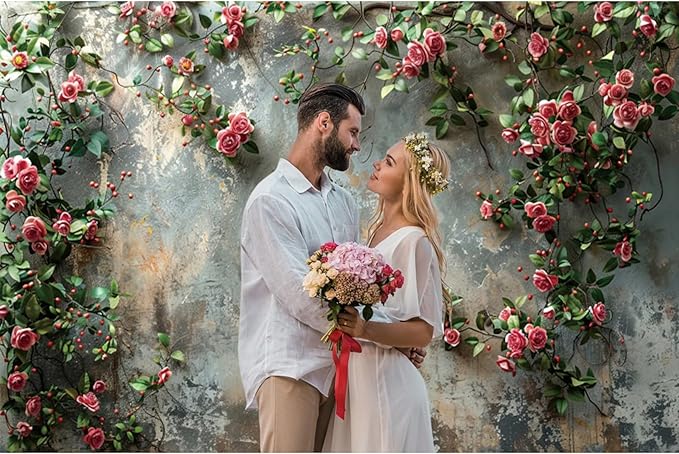 Baocicco 9x6ft Vinyl Old Floral Wall Photography Background Retro Texture Wall Grain Pink Rose Fairytale Birthday Backdrops Medieval Wedding Events Party Decorations Newborn Baby Shower Studio