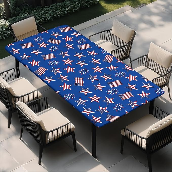 Rectangle Table Cloth Cover Waterproof Elastic Fitted Polyester Fitted Tablecloths for 4 Foot Tables for Indoor,Picnic, Camping, Outdoor （48" x 24"，American Flag）