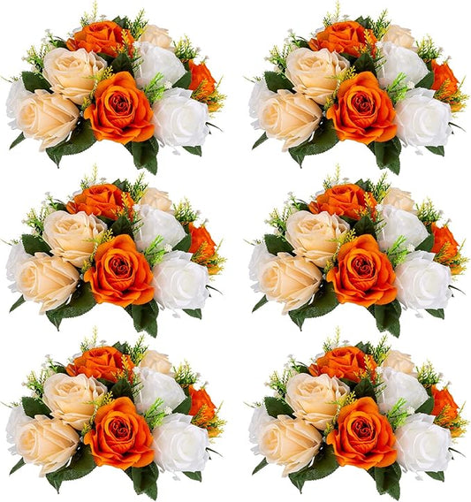 Sziqiqi Orange Fake Flowers for Fall Decoration Kissing Flower Balls for Wedding Centerpieces Tables Flower Centerpiece Arrangement for Party Festival