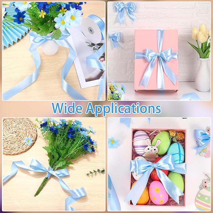 Blue Ribbon 1 Inch 50 Yards Light Baby Blue Satin Ribbon for Baby Bridal Shower Party Nursery Decor Wedding Christmas Gift Wrapping Hair Bows