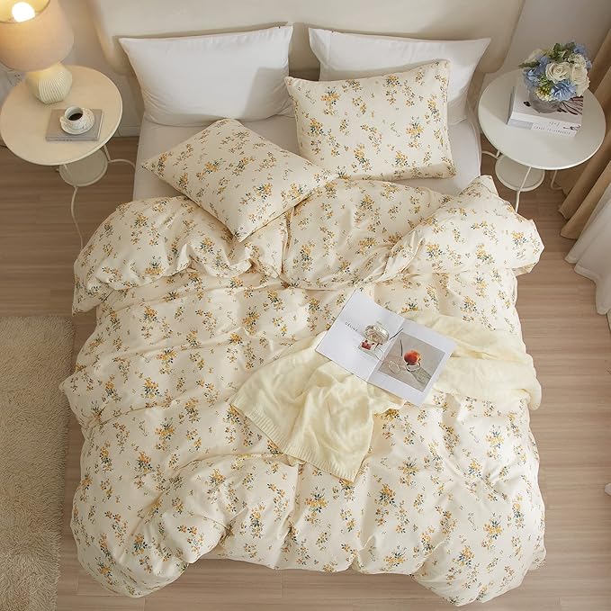 VM VOUGEMARKET Yellow Flower Comforter Set Twin XL 3 Pcs Farmhouse Floral Botanical Pattern Bedding Comforter Set,All Season Soft & Lightweight Comforter for Girls Women 68"x90"