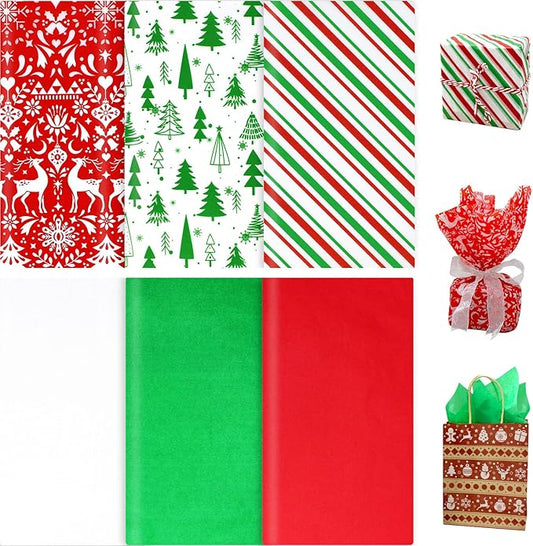 ZMCINER 160 Sheets Christmas Tissue Paper Assorted Christmas Tissue Paper for Gift Wrapping, Christmas Gift Boxes and Wine Bottles