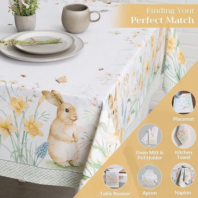 Maison d' Hermine Table Cloth Rectangle Table 100% Cotton 54 x 72 Inches Tablecloth Reusable Decorative for Dining Room, Farmhouse, Home, Party, Festive & Wedding Spring Summer - Easter Dew