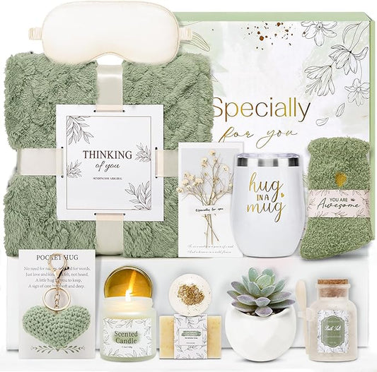 Get Well Gifts for Women Self Care Gifts Basket - Relaxing Spa Care Package After Surgery Thinking of You Birthday Gift - Feel Better Sympathy Gift Set for Her Mom Sister Friend Wife (Green)