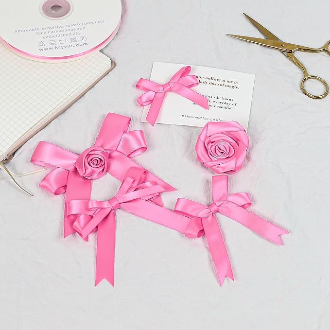 Hot Pink Satin Ribbon, Double Faced 5/8 Inch X 25 Yards Hot Pink Ribbon, Premium Satin Ribbon for Gift Wrapping, Crafts, Hair Bow Making, Sewing, Flower Bouquet, Wedding Party Decor