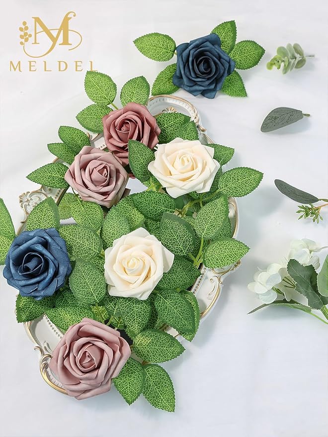 Meldel Artificial Flower 25pcs Real Touch Dusty Pink Rose Fake Foam Roses with Stems for DIY Wedding Bouquets Gifts Bridal Shower Faux Floral Centerpieces Arrangements Home Party Tables Decorations