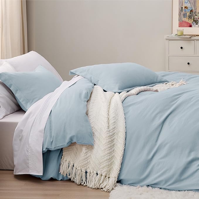 Bedsure Sky Blue Duvet Cover Twin/Twin XL Size - 2 Pieces Prewashed Cotton-Like Extra Soft Bedding Set, Includes 1 Twin Duvet Cover 68x90 Inches with Zipper Closure & 1 Pillow Sham, No Comforter