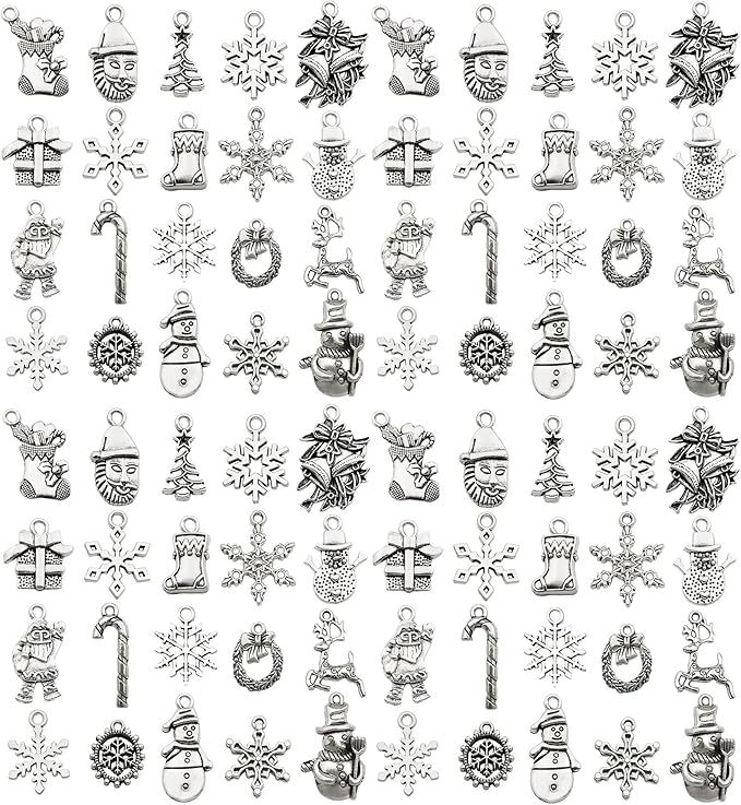 WOCRAFT 60pcs Antique Silver Christmas Bracelet Charms for Jewelry Making Sets DIY Necklace Bracelet Keychain Crafting Charms Kit Craft Supplies (SN825)