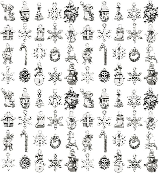WOCRAFT 60pcs Antique Silver Christmas Bracelet Charms for Jewelry Making Sets DIY Necklace Bracelet Keychain Crafting Charms Kit Craft Supplies (SN825)