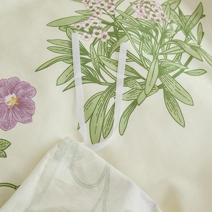 100% Cotton Duvet Cover Queen Size – Botanical Garden Print, Green Floral Duvet Cover Set with Zipper Closure, 3-Piece Soft Breathable Natural Cotton Bedding Set for All Seasons
