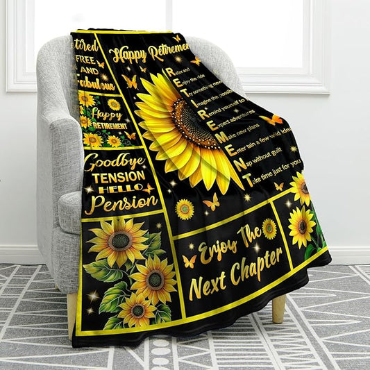 Jekeno Sunflower Blanket Retirement Gifts for Woman, Sunflowers Throw Decor Gifts for Women Sunflower Lovers Mom Teacher Nurse Coworkers, Retirement Party Decoration for Home Living Room Bed Couch