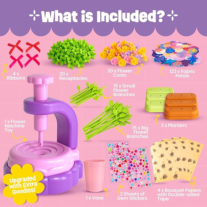Flower Bouquet Making Kit Toy for Kids - 5 Year Old Girl Gift, Toys for 7 Year Old Girls Gifts, Arts and Crafts for Girls Ages 4 5 6 7 8 8-12 + Christmas Gift Ideas - 6 Year Old Girl Gifts Birthday