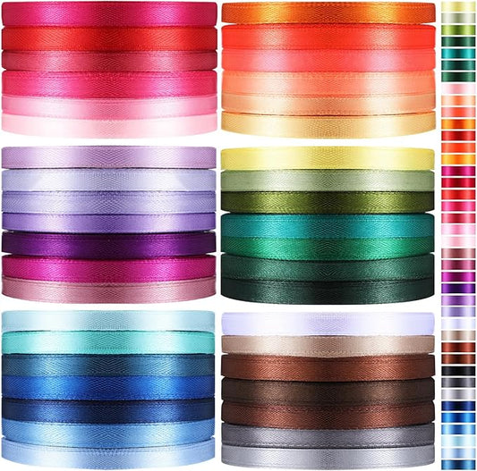 40 Rolls Satin Ribbons Colorful Fabric Ribbons Assorted Solid Rainbow for Gift Wrapping Bows Crafts DIY Bouquet Christmas Wedding Shower Decor(1/4" Wide,1000 Yd Long,Multicolor)