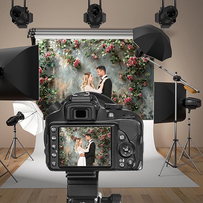 Baocicco 7x5ft Vinyl Old Floral Wall Photography Background Retro Texture Wall Grain Pink Rose Fairytale Birthday Backdrops Medieval Wedding Events Party Decorations Newborn Baby Shower Studio