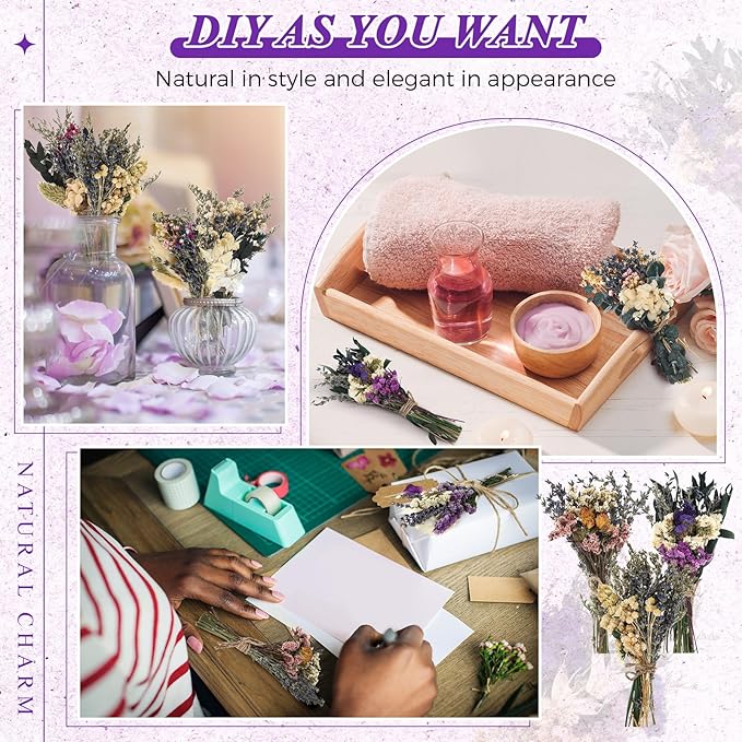 Layhit 12 Pack Boho Dried Flower Bouquet Mini Wedding Handmade Dry Flowers Decor for Vase Crafts DIY Photo Boutonniere for Men Floral Plant for Bridesmaid Gift Birthday Decor(Romantic)