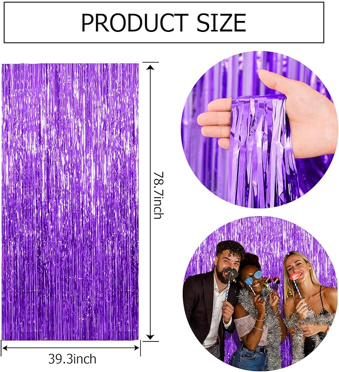 3 Pack Purple Streamers Backdrop Curtain Halloween Party Decorations Purple Tinsel Foil Fringe Backdrop Birthday Graduation Bachelorette Christmas New Year Themed Party Decorations