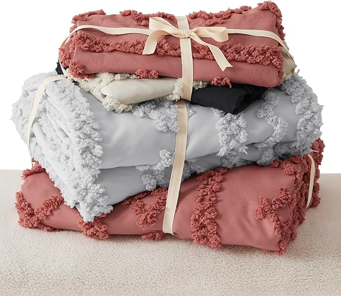 Bedsure Boho Duvet Cover King Size, Soft & Comfortable Elegant Design Boho Bedding for Decoration, Machine Washable Comforter Cover for All Seasons,Includes 1 Duvet Cover & 2 Pillow Shams,Light Grey