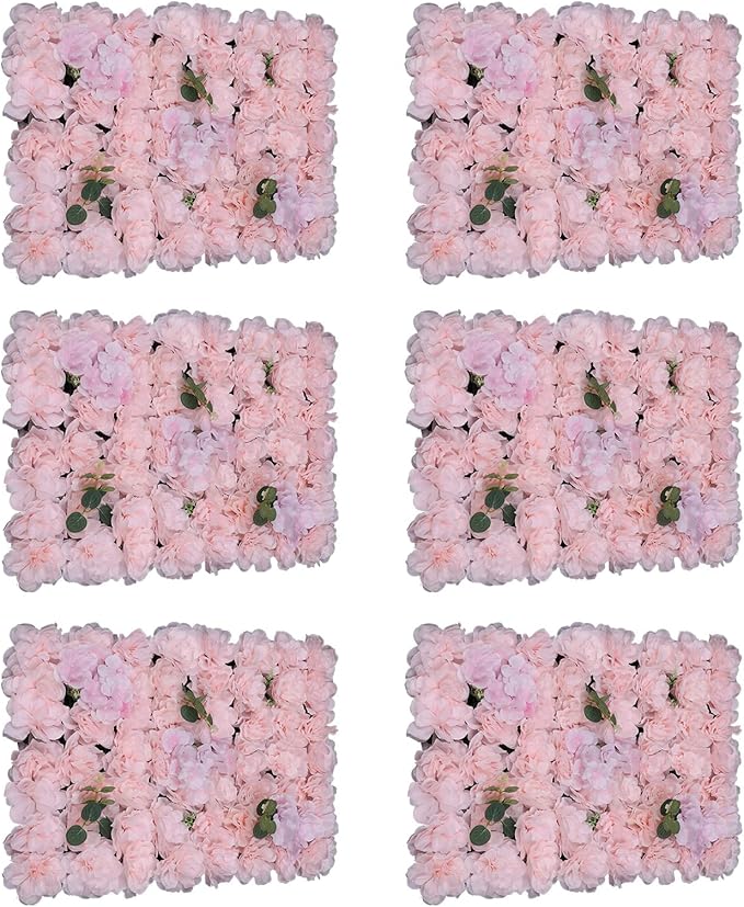15.74"x 23.62" Artificial Flower Wall Panels,Flower Wall Mat Silk Flower Panels for Outdoor Garden Backyard Fence Fence Privacy Screen and Indoor Wall Decor (6Pcs Light Pink)