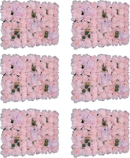 15.74"x 23.62" Artificial Flower Wall Panels,Flower Wall Mat Silk Flower Panels for Outdoor Garden Backyard Fence Fence Privacy Screen and Indoor Wall Decor (6Pcs Light Pink)