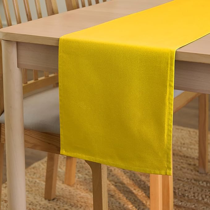Encasa XO Table Runner 13x72 in Long | Cotton Canvas Fabric | Sunbeam Yellow Solid Color | for Dining Table Fall Decoration, Holiday & Christmas Festivals - Machine Washable