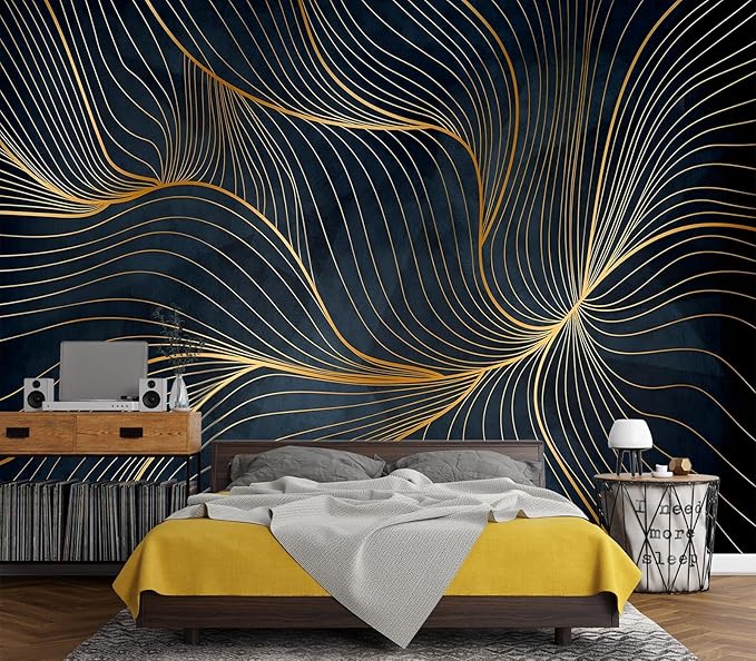 Eierme-Golden Abstract line Pattern Waves Mural Wallpaper Peel and Stick 160" x 114"