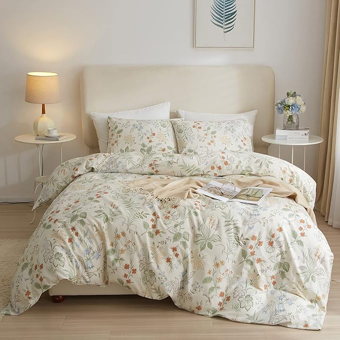 VM VOUGEMARKET Twin XL Comforter Set Green Flower Botanical Bedding Comforter with 2 Pillowcases,All Season Fluffy Soft & Lightweight Comforter for Teen Girls 68"x90"